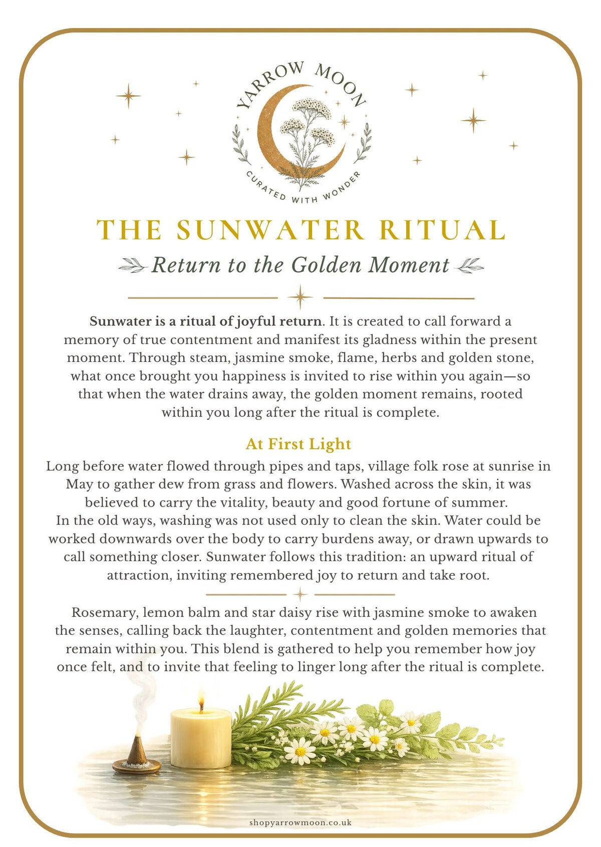 Illustrated Sunwater ritual card by Yarrow Moon.