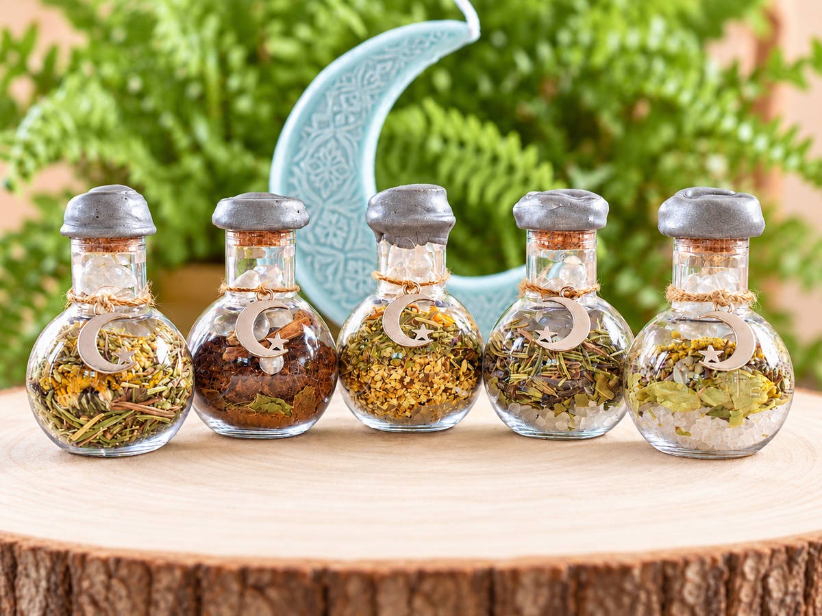Five Moon Collection companion jars presented together in a kraft gift box.