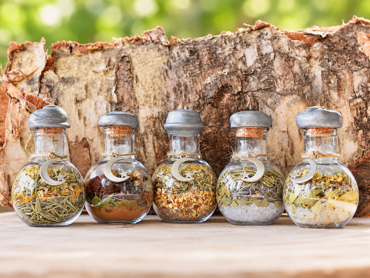 Yarrow Moon Moon Collection – five handcrafted lunar companion jars with crescent charms.