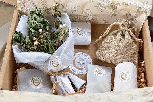 Sunwater Bath Ritual Kit displayed in its open Yarrow Moon presentation box.
