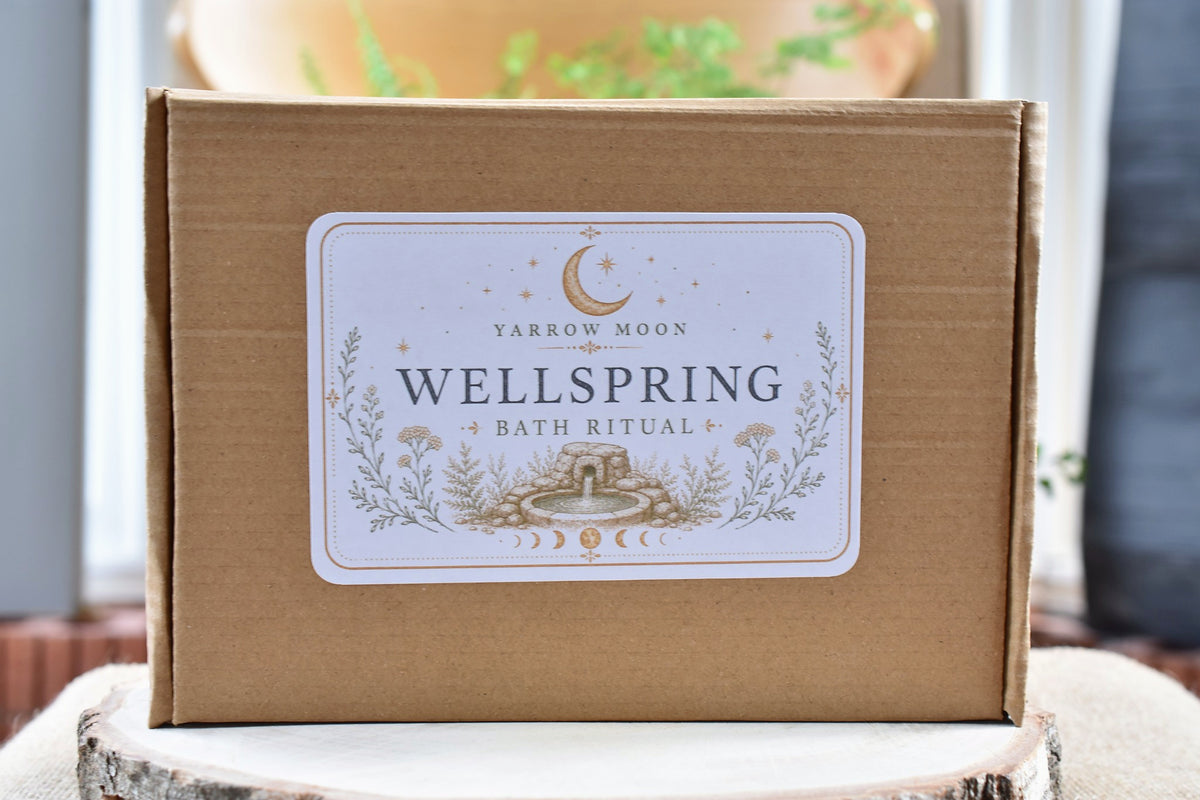 Closed Yarrow Moon Wellspring Bath Ritual Kit presentation box.