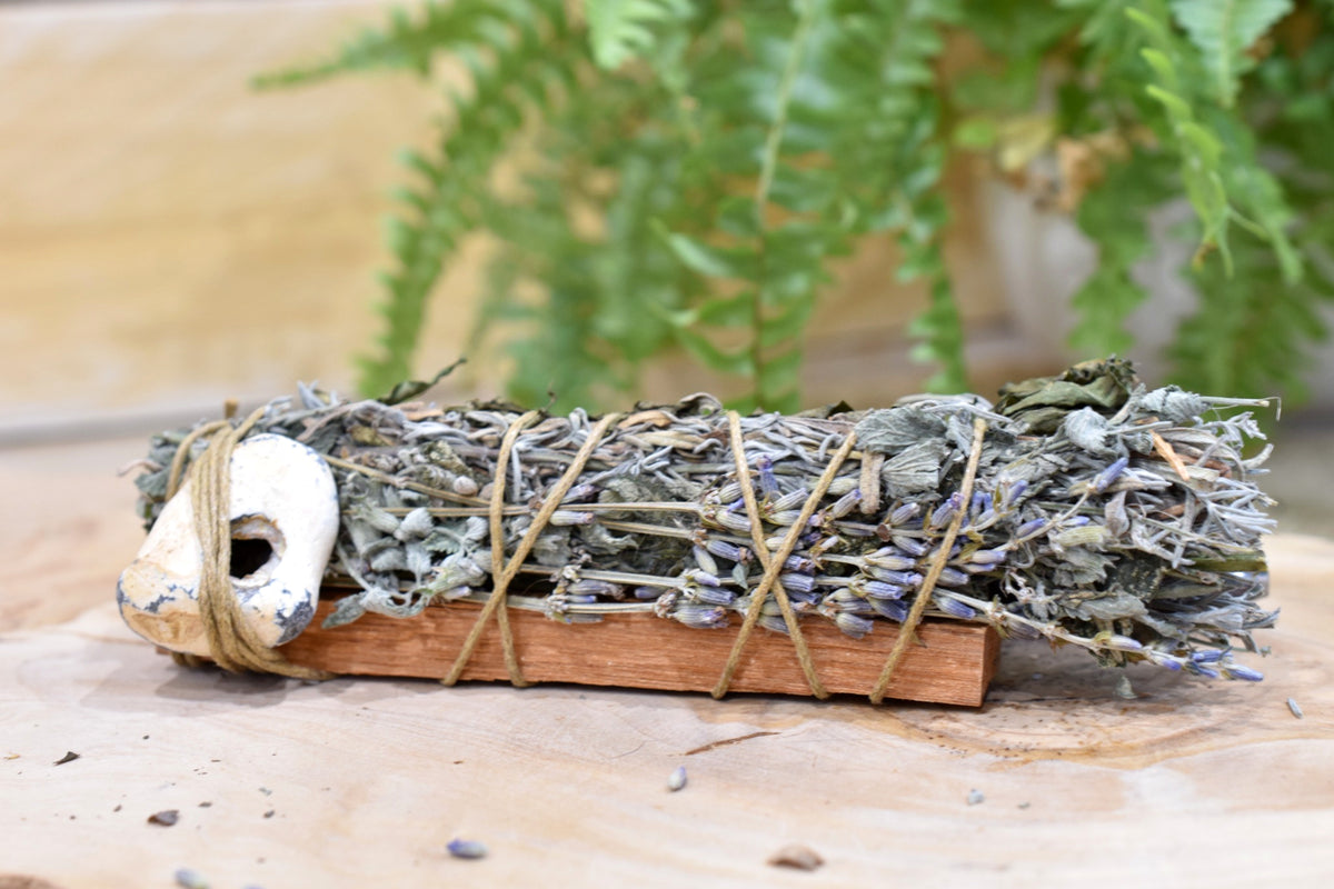 Hand-bound Guardian’s Wand for protection and peace with garden-grown botanicals