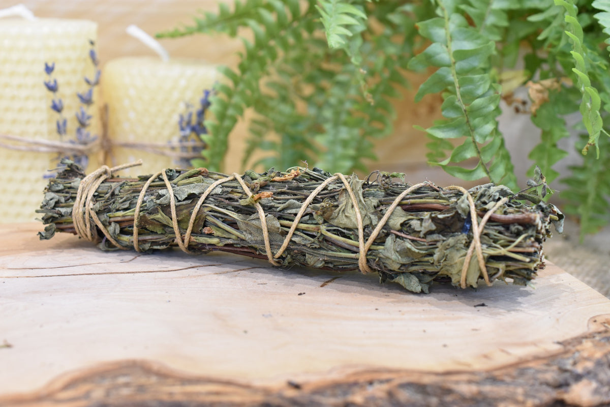 Yarrow Moon Joyful Purification Wand handmade from garden-grown Baby Sage